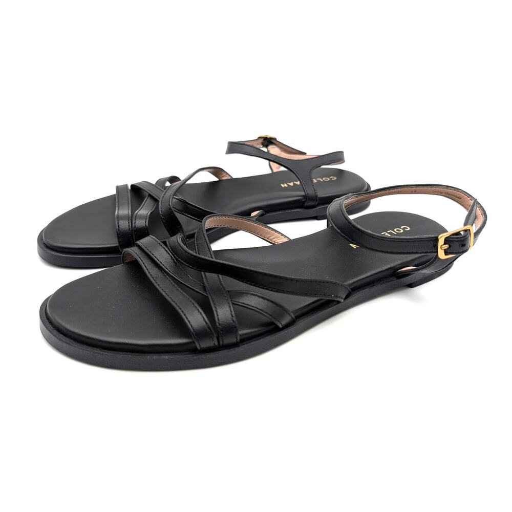 Cole Haan Flynn Strappy Sandals Ankle Strap Black Leather Size US6B EU36.5